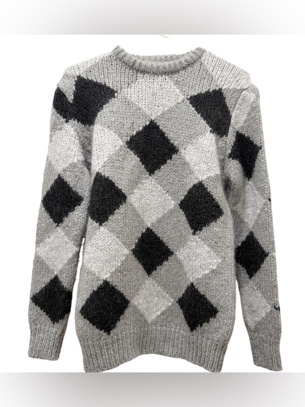 Zara Classic Grey Argyle Knit Sweater - Womens - Size Medium